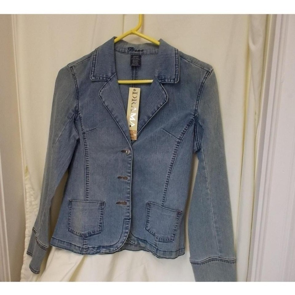 Drama Jeans Womens Light Wash Stretch Denim Blazer Embroidered Back G3439VW Med